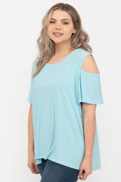 Cold-shoulder flounce sleeve blouse - Aqua splash - Plus Size