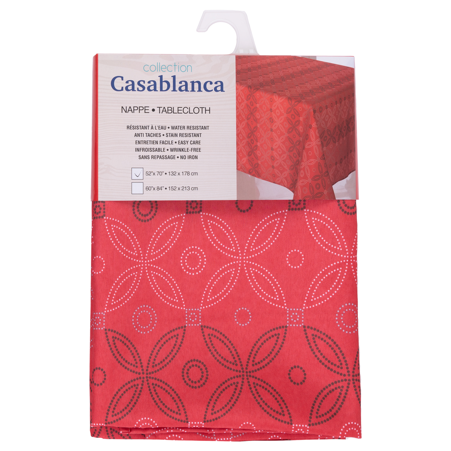 Collection CASABLANCA - Nappe en tissu, 52"x70" - Fleurs à pois rouges