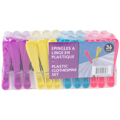 Colorful plastic clothespins set, pk. of 36