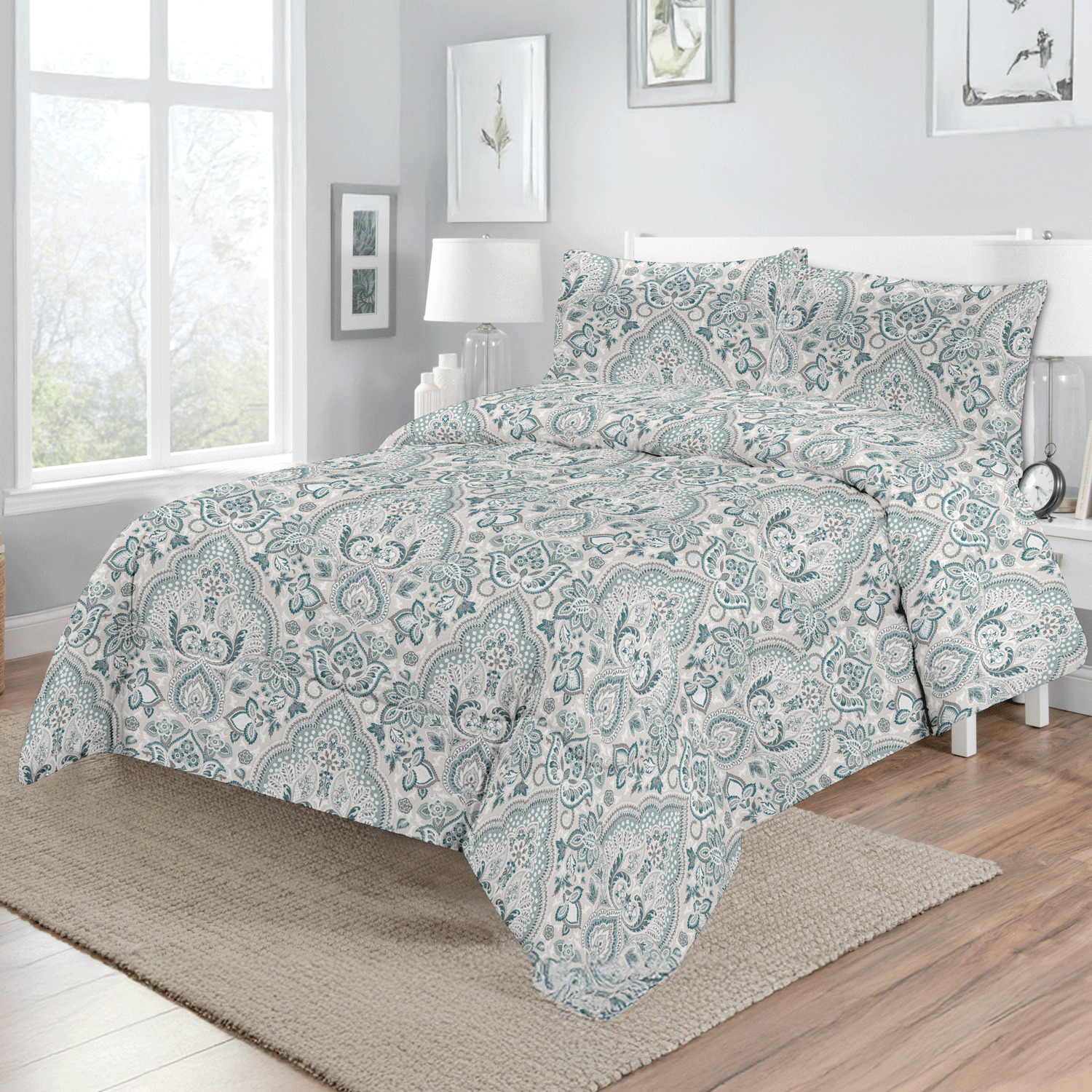 Comforter set, Teal paisley