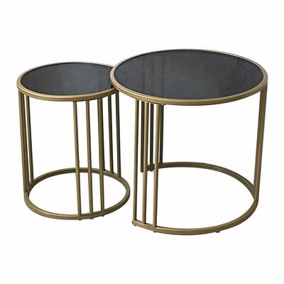 Contemporary nesting tables with glass finish and metal frame - 2 pcs