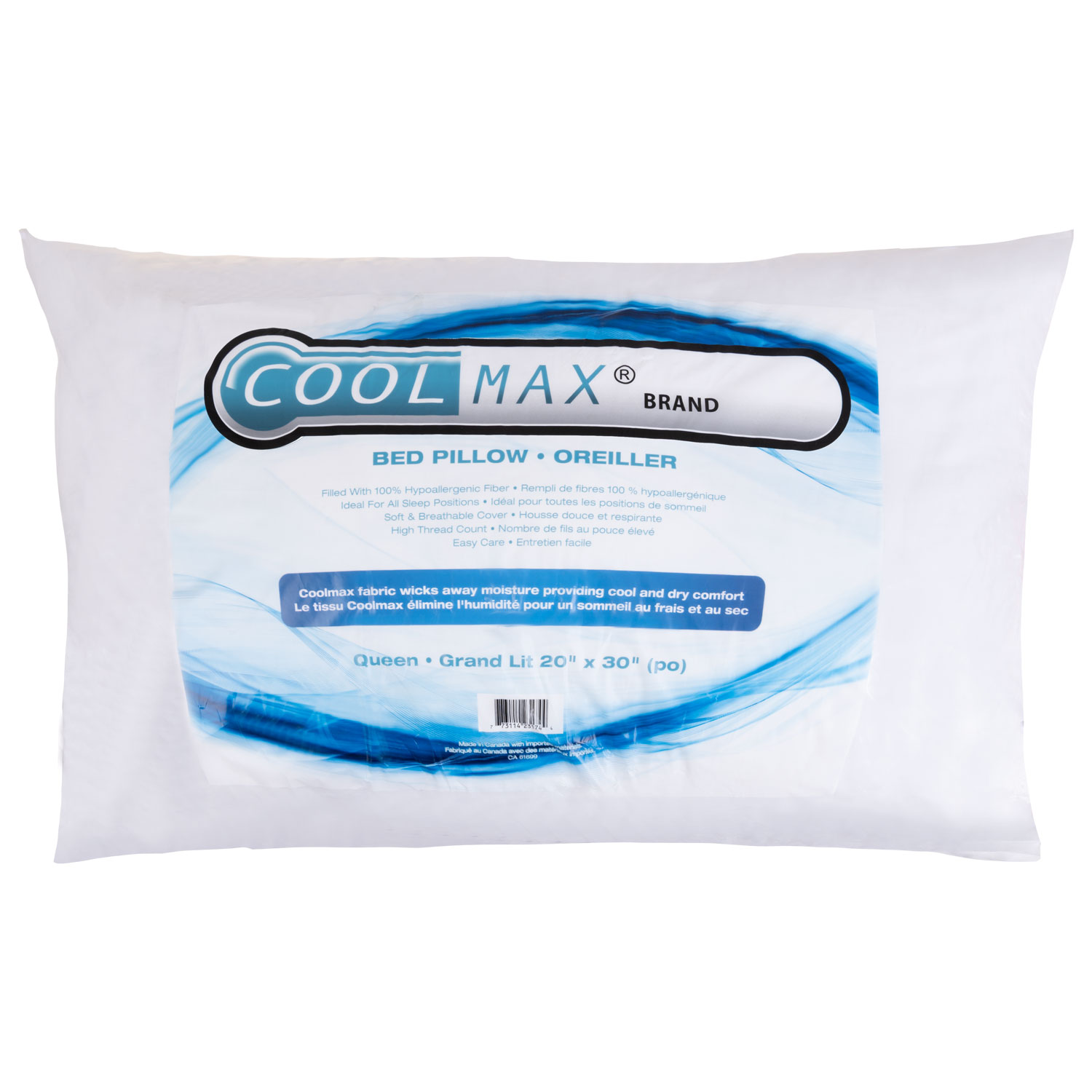 CoolMax - Moisture wicking cotton pillow, 20"x30" - Queen