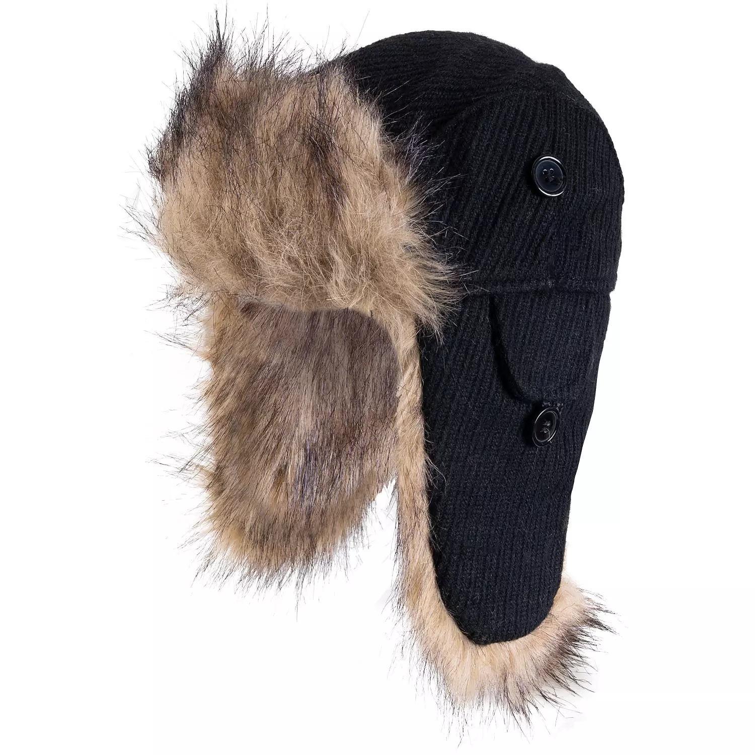 Corduroy aviator hat with faux fur lining & trims, black