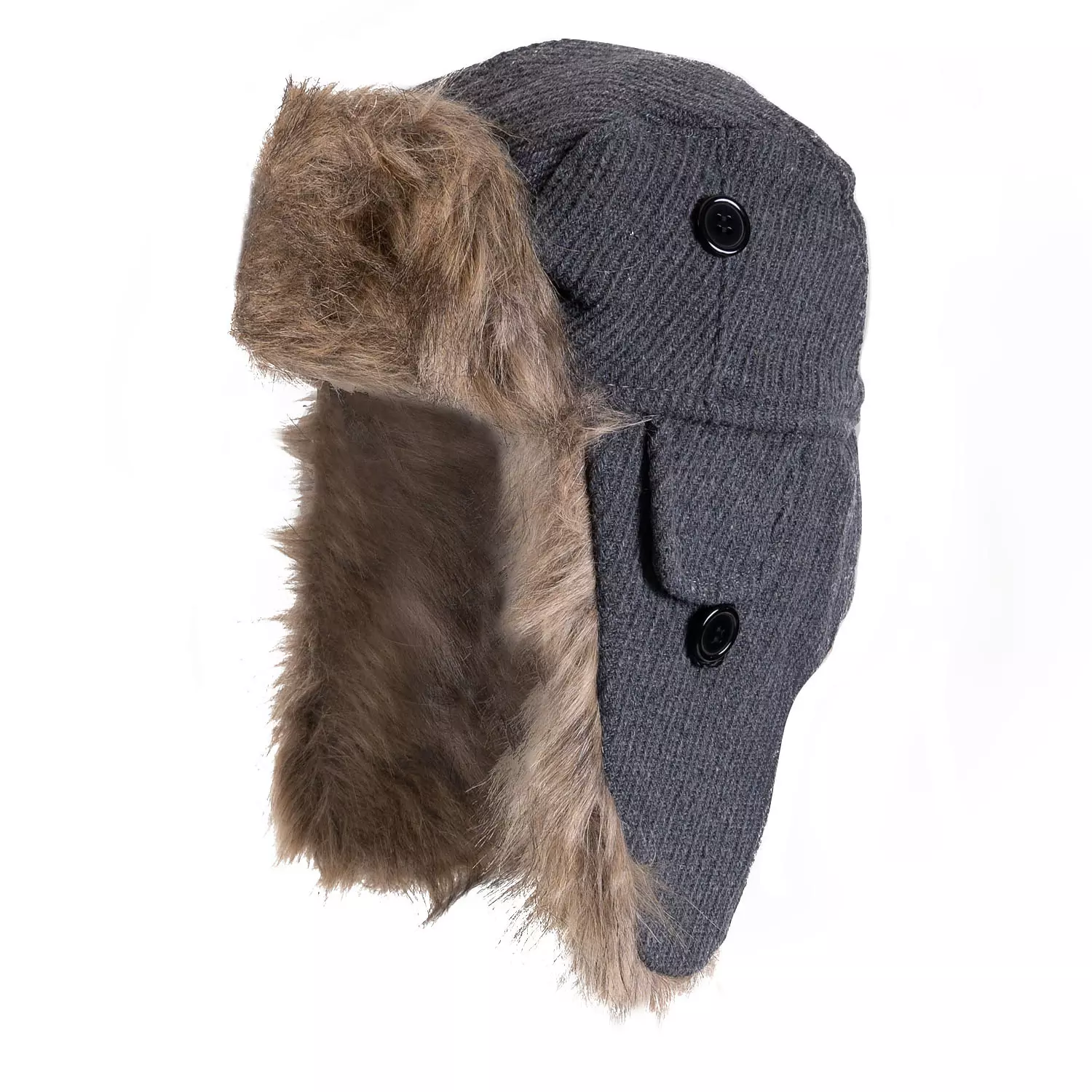 Corduroy aviator hat with faux fur lining & trims, grey