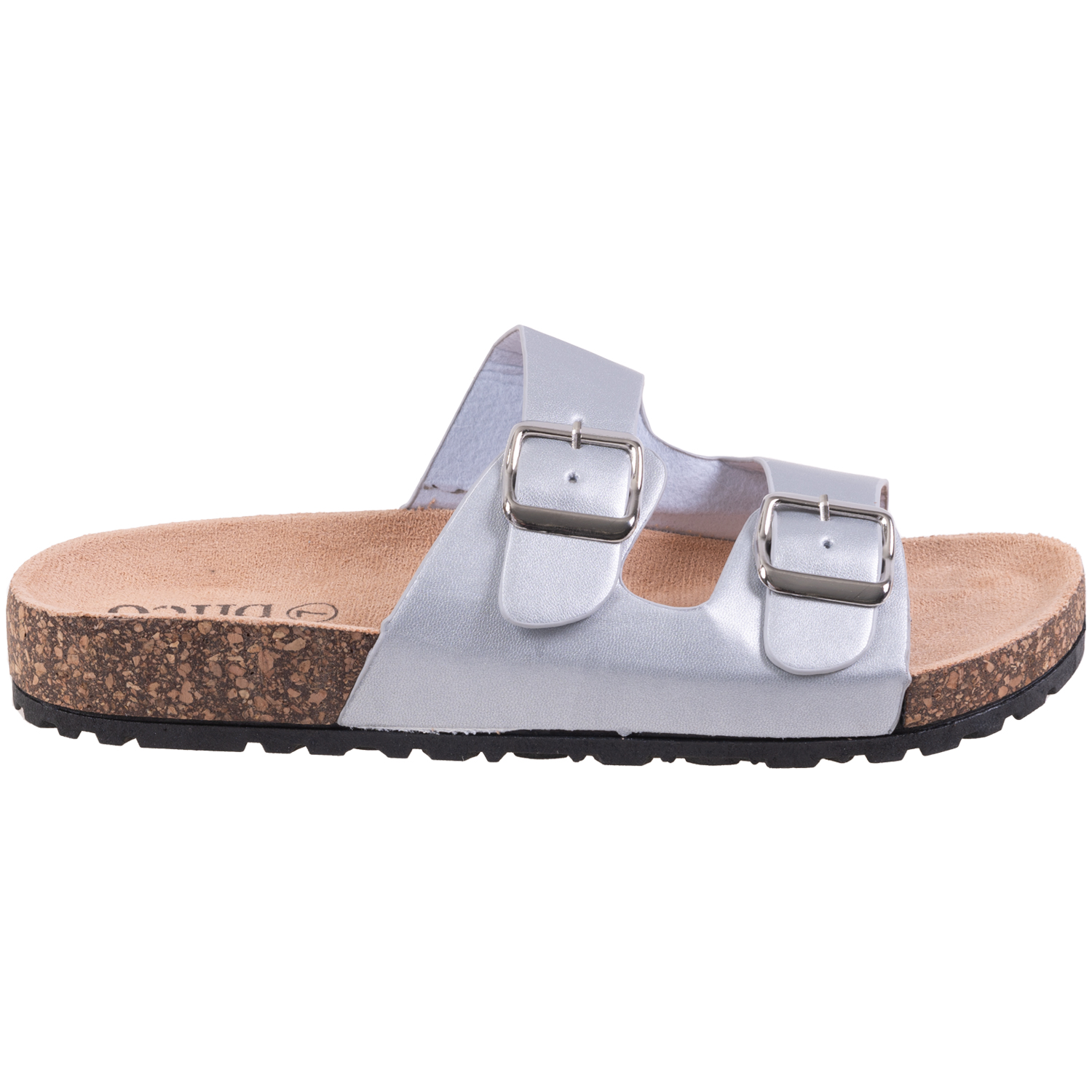 Cork sandals with 2-strap buckle - Silver, size 6