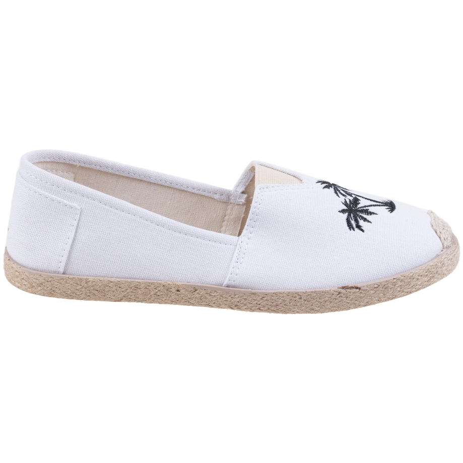 Cotton canvas espadrille flats with palm tree embroidery - White, size 6