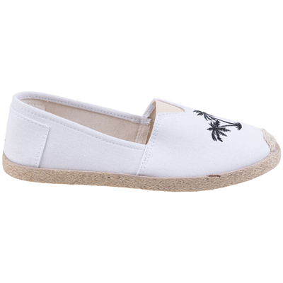Cotton canvas espadrille flats with palm tree embroidery - White