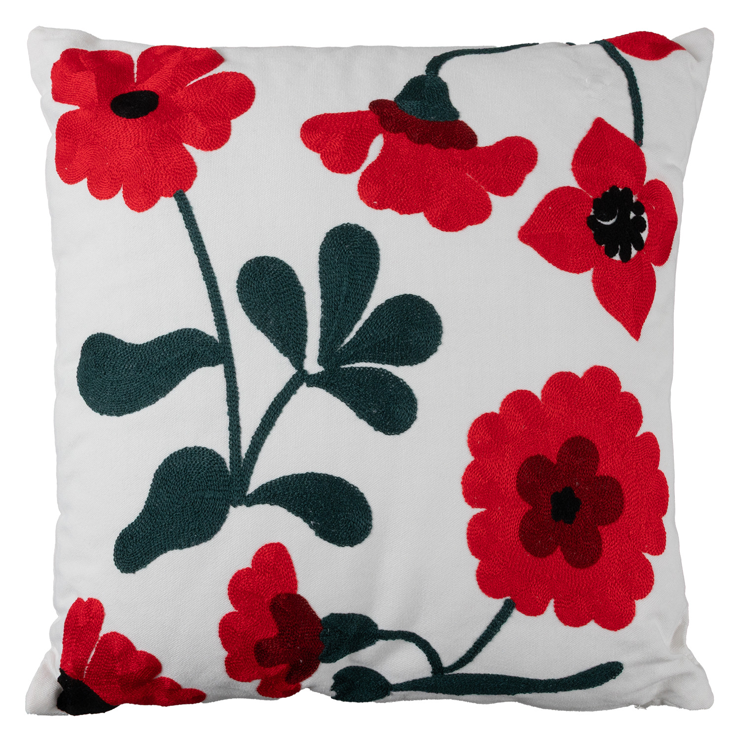 Coussin brodé de fleurs en chenille