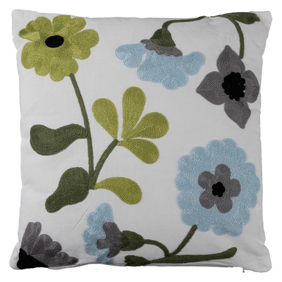 Coussin brod&eacute; de fleurs en chenille