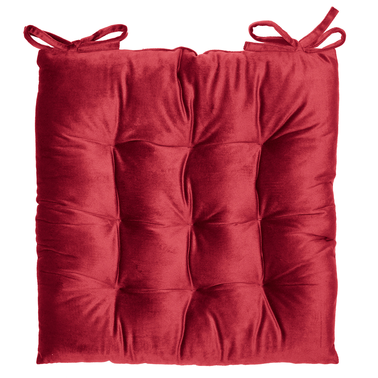 Coussin de chaise capitonné en velours, 16x16. Colour: red. Size: 16x16, Fr