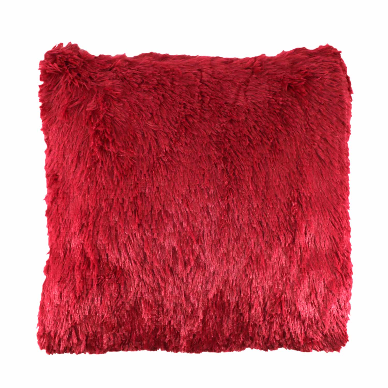 Coussin fausse-fourrrure à poils longs, 18"x18" - Rouge