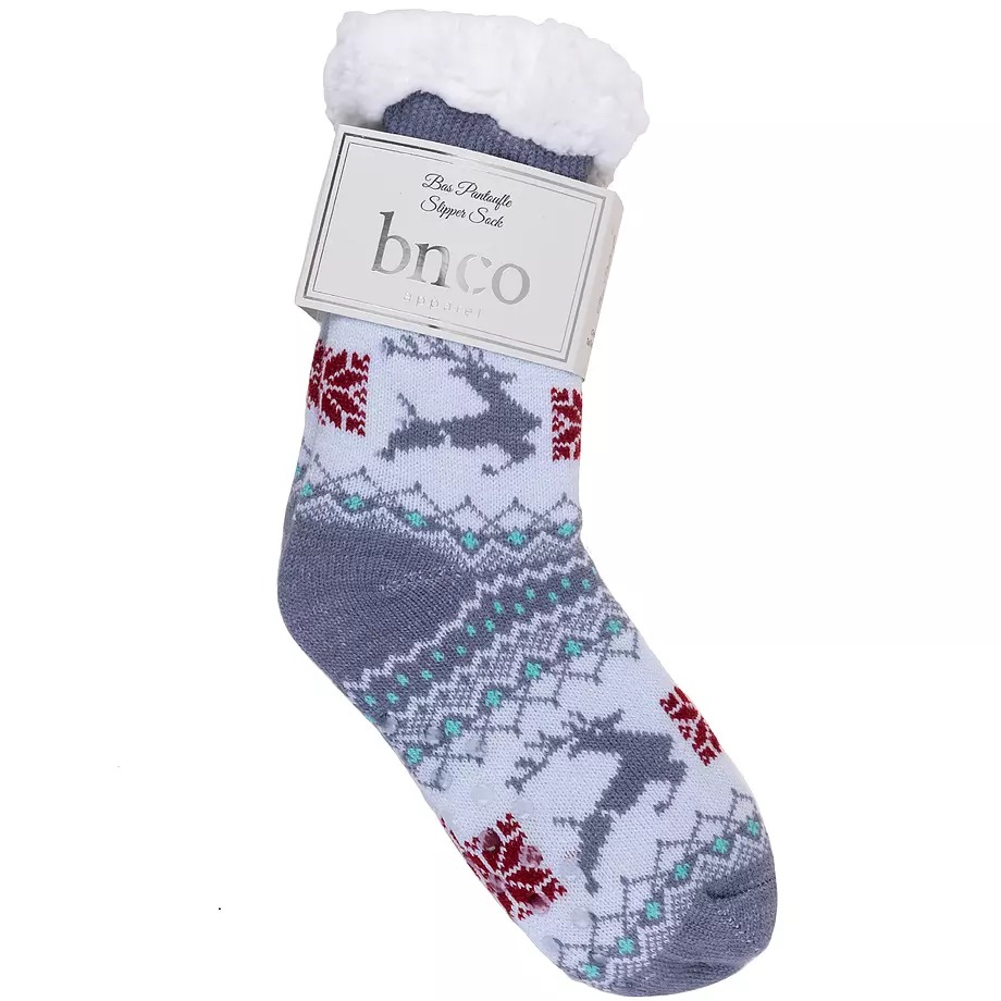 Cozy reindeer slipper socks with sherpa lining, grey