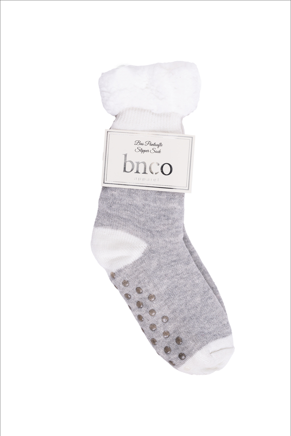 Cozy slipper socks with sherpa lining. Colour: grey. Size: 6-10