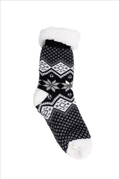 Cozy slipper socks with sherpa lining - Snowflake argyle