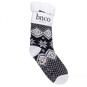 Cozy snowflake argyle slipper socks with sherpa lining, black
