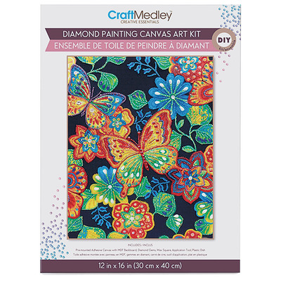 Craft Medley - Diamond painting canvas art kit, 12"x16" - Butterflies