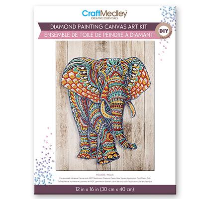 Craft Medley - Diamond painting canvas art kit, 12"x16" - Elephant