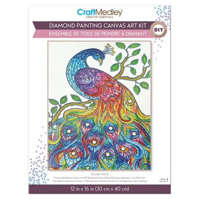 Craft Medley - Diamond painting canvas art kit, 12"x16" - Peacock