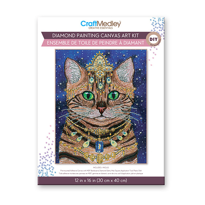 Craft Medley - Diamond painting canvas art kit, 12"x16" - Regal cat