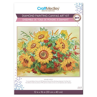 Craft Medley - Diamond painting canvas art kit, 12"x16" - Sunflowers