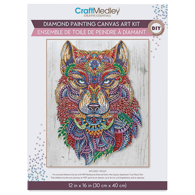 Craft Medley - Diamond painting canvas art kit, 12"x16" - Wolf