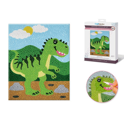 Craft Medley - Diamond painting canvas art kit, 5.9"x7.5" - T-Rex Dinosaur