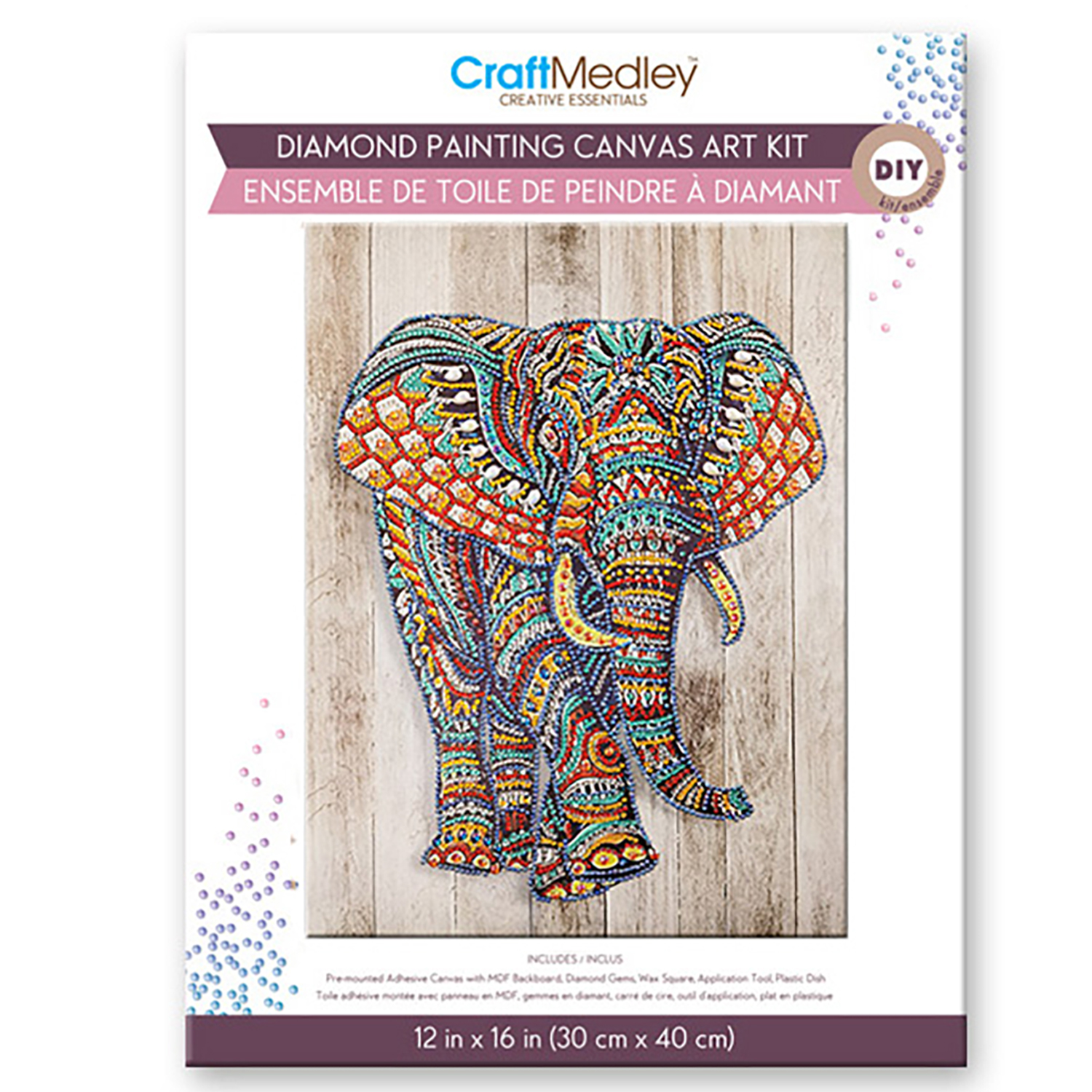 Craft Medley - Ens. de toile de peinture à diamants, 12"x16" - Éléphant