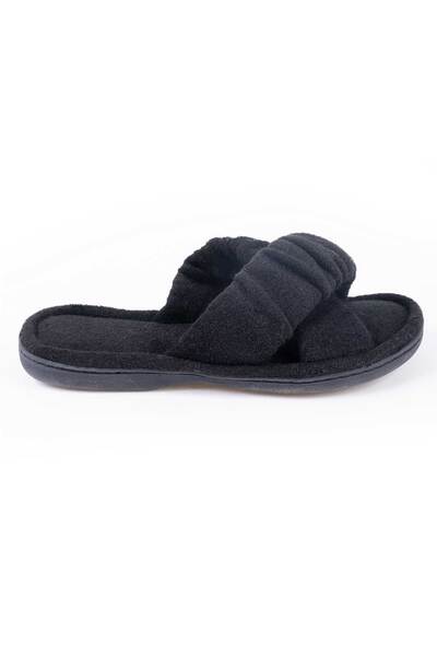 Crisscross terry slide slippers - Black