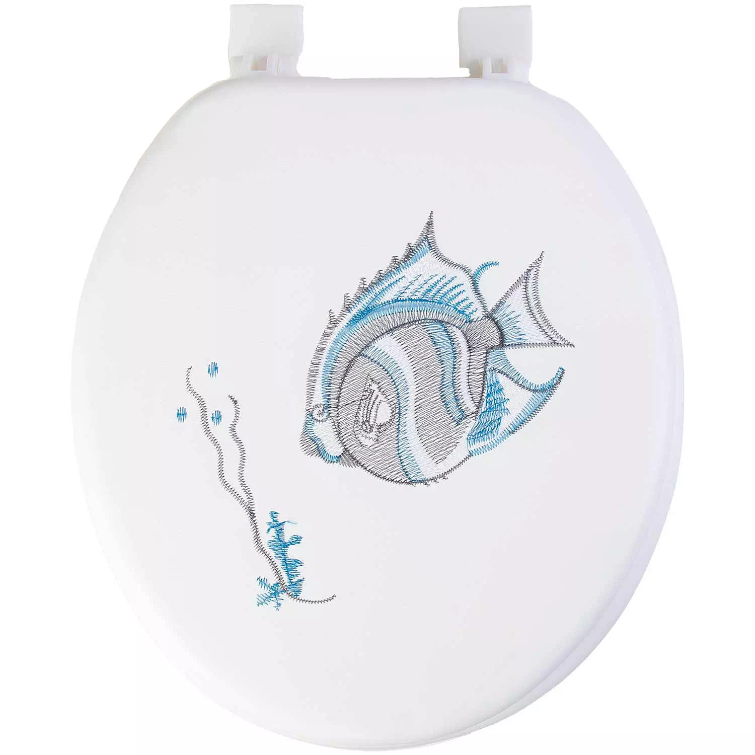 Cushioned toilet seat, blue fish embroidery