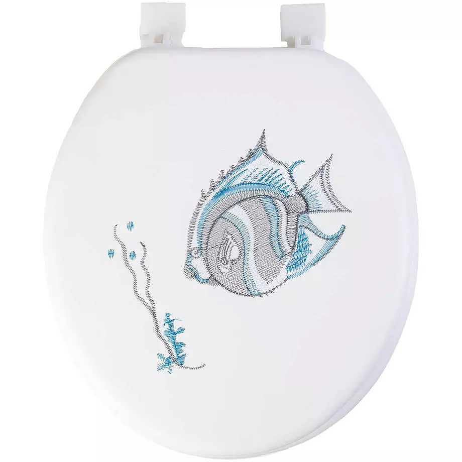 Cushioned toilet seat, blue fish embroidery