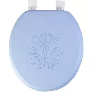 Cushioned toilet seat, blue flower embroidery