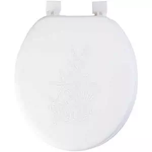 Cushioned toilet seat, white shells embroidery