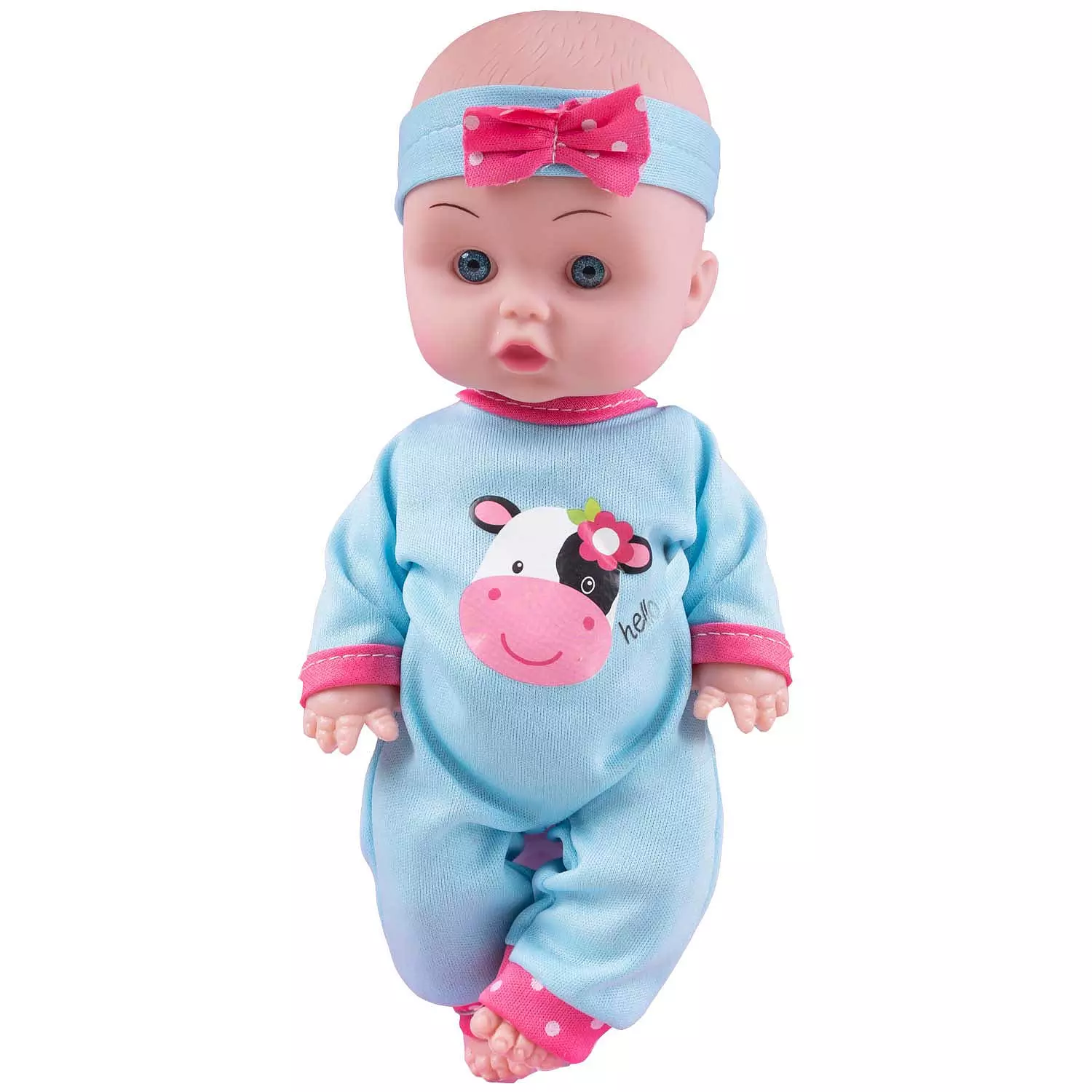 Cutie baby doll with headband, blue