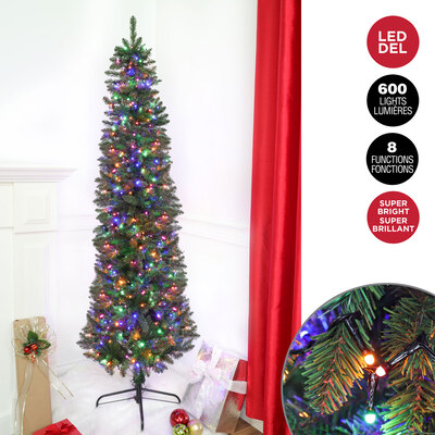 Danson - 6.5' Slim pine tree with 600 mulitcolour LED lights
