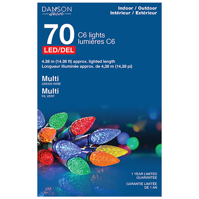 DANSON - 70 lumières festives DEL multicouleur, taille C6, usage intérieur/extérieur
