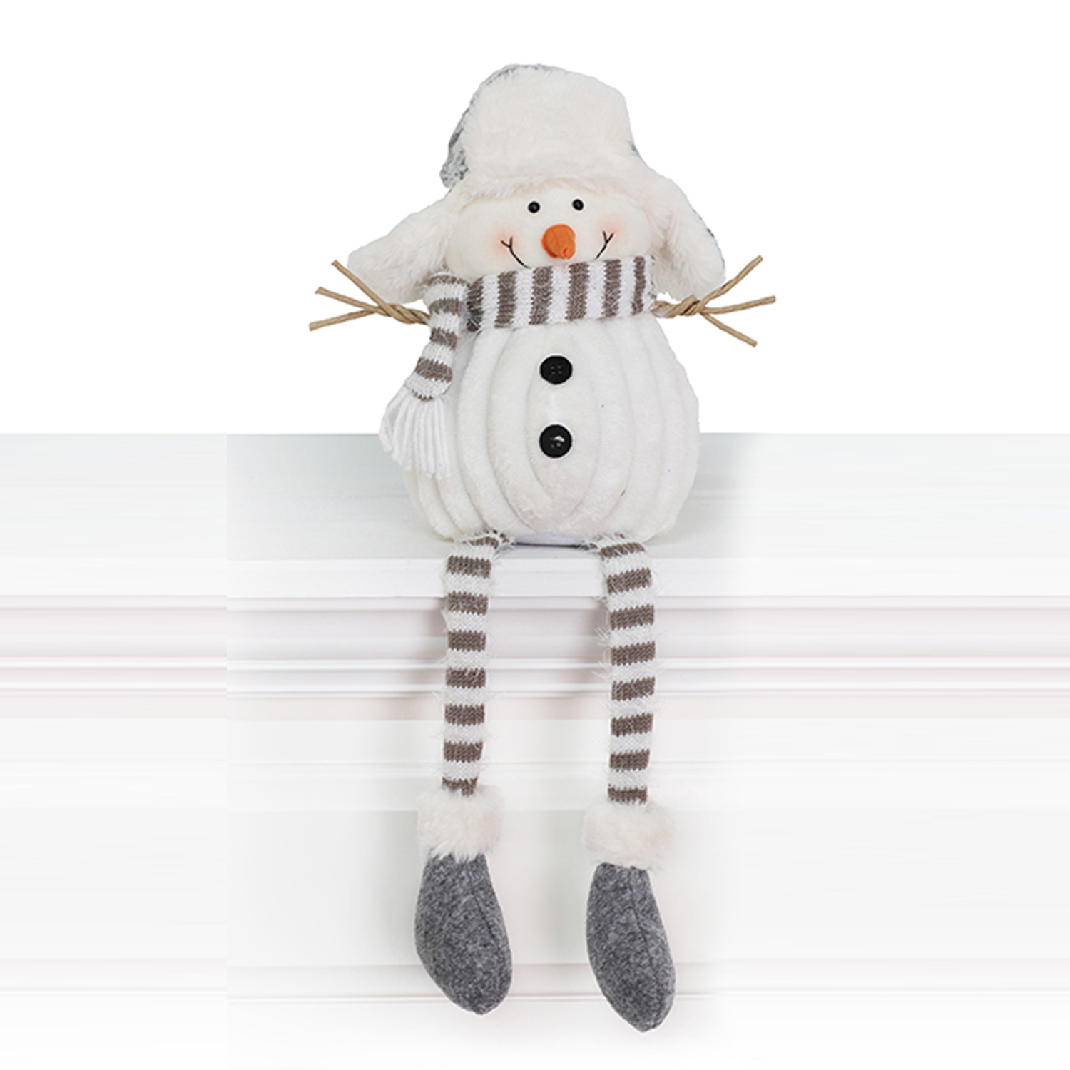 Danson - Bonhomme de neige en tissu assis avec chapeau aviateur