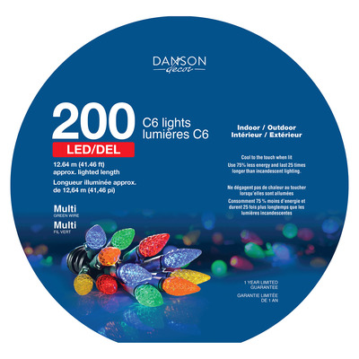 Danson - Faceted LED C6 light set with green wire - Multicolour, 200 lights