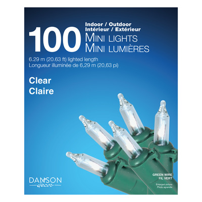Danson - Incandescent mini light set with green wire - Clear, 100 lights