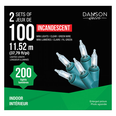 Danson - Incandescent mini light set with green wire - Clear, 200 lights