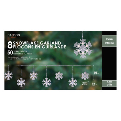 Danson - Incandescent snowflake garland lights with clear cord - Clear, 50 lights