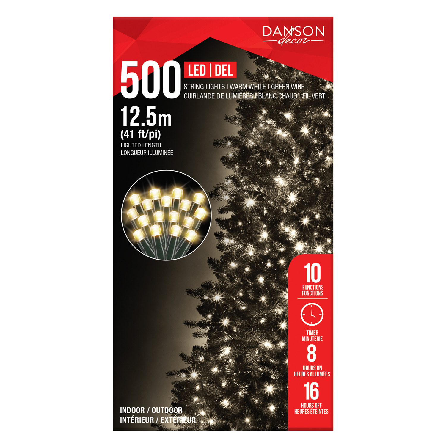 Danson - Jeu de lumière de Noël, 500 DEL, blanc chaud, usage intérieur/éxtérieur