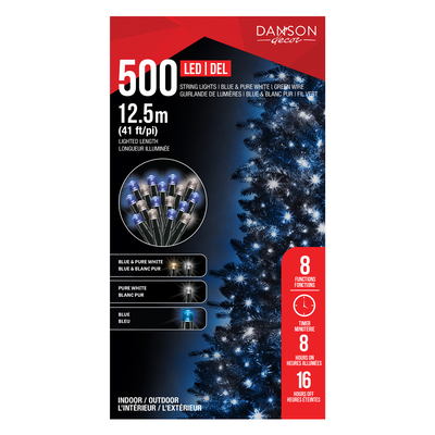Danson - Jeu de lumière de Noël, 500 DEL, bleu et blanc pur, usage intérieur/éxtérieur