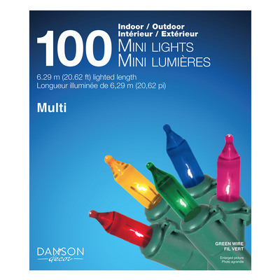 Danson - Jeu de mini lumières incandescentes avec fil vert - Multicolore, 100 lumières