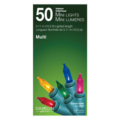 Danson - Jeu de mini lumières incandescentes avec fil vert - Multicolore, 50 lumières
