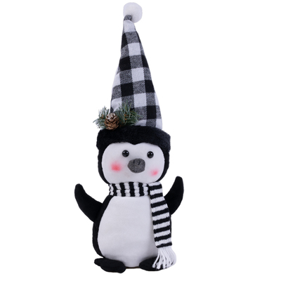 Danson - Manchot de Noël à foulard noir et blanc avec chapeau