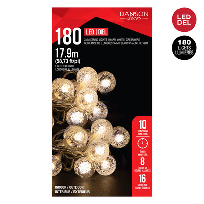 Danson - Mulitfunction LED ball light set with timer and clear wire - Clear, 180 lights