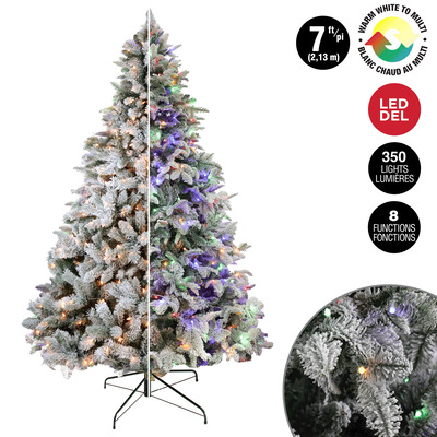 Danson - Pre-light flocked spruce tree with colour-changing lights, 7'
