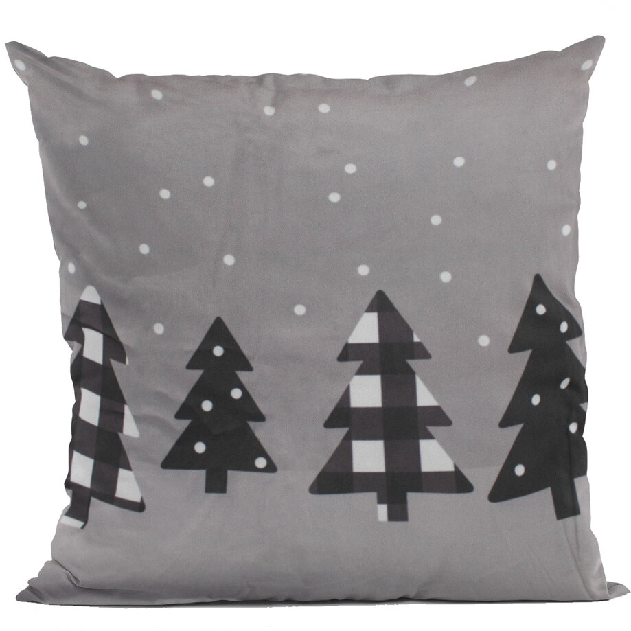 Decorative printed cushion, black Christmas trees, 18
