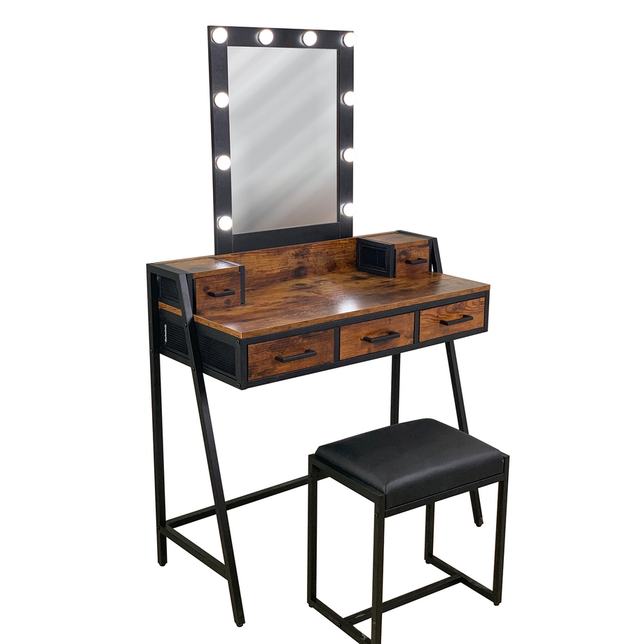 Deluxe vanity set with dressing table, mirror and and padded stool