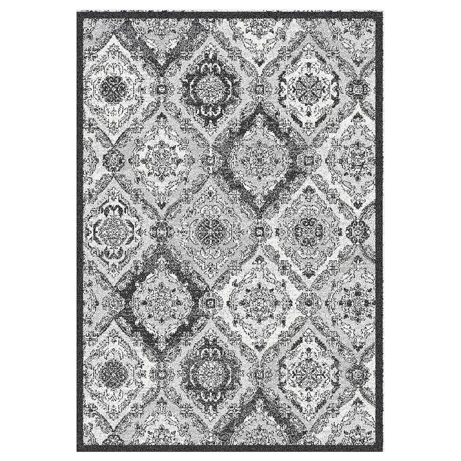 DENA Collection, decorative area rug, grey damask, 5'x7'